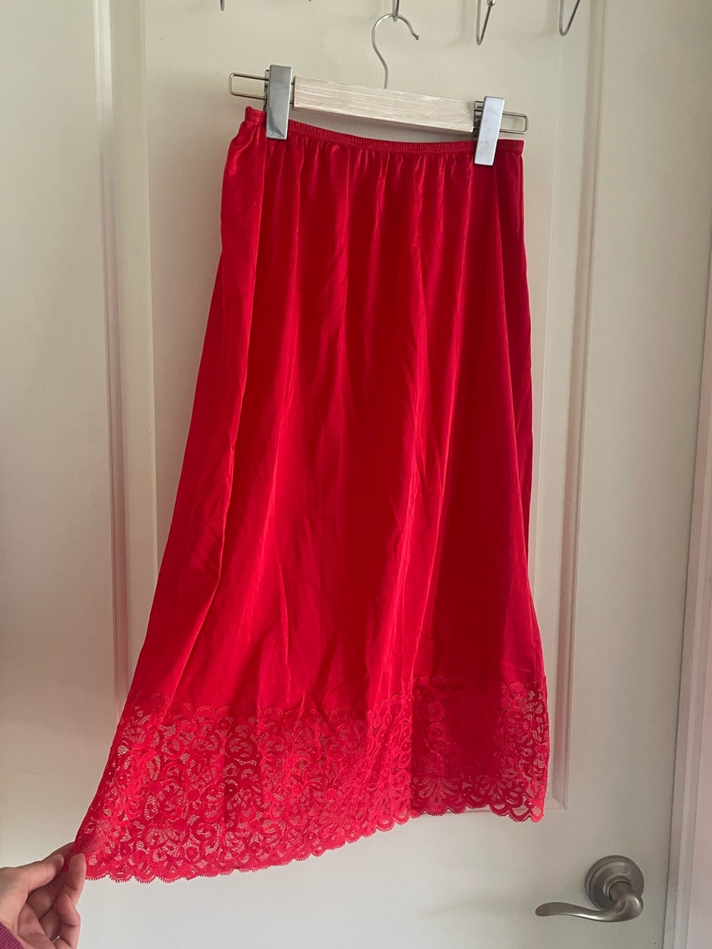 Vanity Fair Red Slip Skirt with Lace Hem